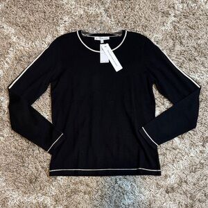 NWT The Cashmere Project Black & Creamy Heather Crew Neck Sweater size Medium